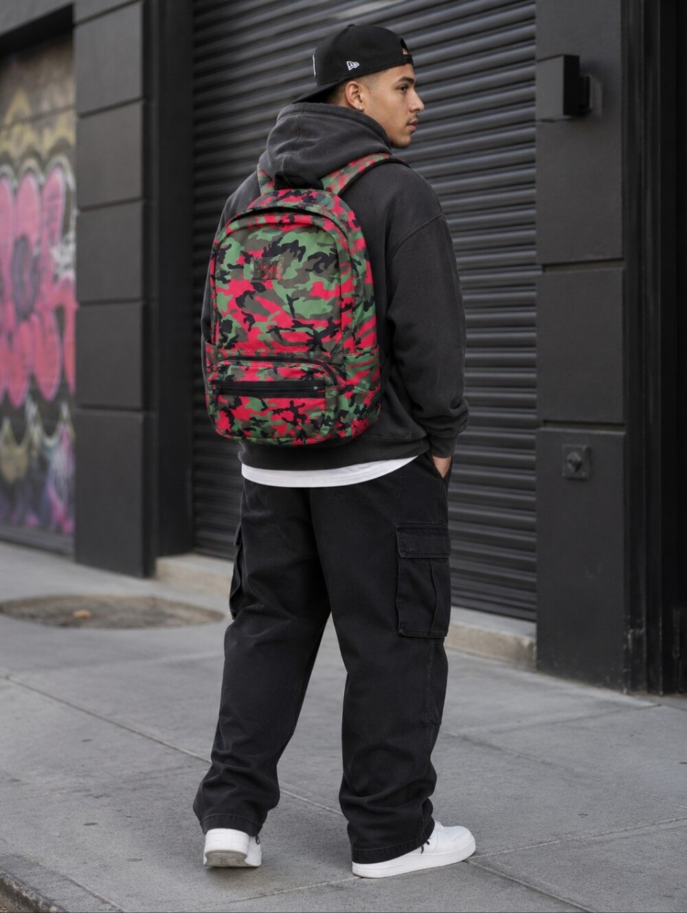 Badgley Mischka Neon Pink & Green Camo Backpack with Black Accents